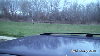 Hairy amateur bangs in car in public