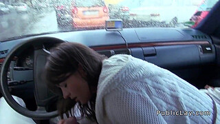 Hairy amateur bangs in car in public