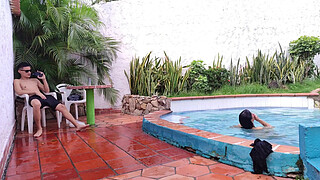 I fuck my Latina stepmother in my bathroom after we had sex together in the pool. Real amateur sex.