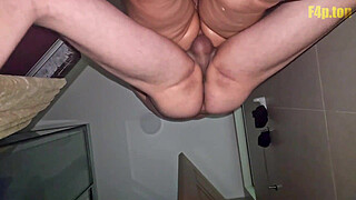 Risky anal sex in the bathroom. Cheating 18yo teen enjoys her mature neighbor's cock. Loud moans. Excellent audio. Real amateur couple.
