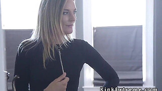 Bdsm couple submiting blonde artist|
