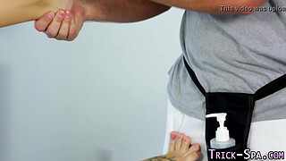 Rubbed babe feet spunked