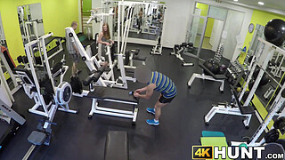 Ginger teen beauty plowed in gym while cuckold jock watches