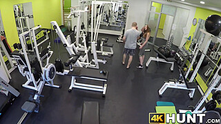 Ginger teen beauty plowed in gym while cuckold jock watches