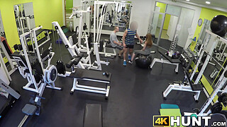 Ginger teen beauty plowed in gym while cuckold jock watches