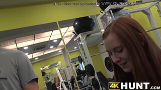 Ginger teen beauty plowed in gym while cuckold jock watches