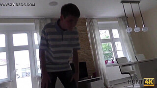HUNT4K. Slutty girl rides stranger's rod in front of crushed cuckold