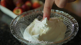 PureMature Housewife with big tits loves to eat cream