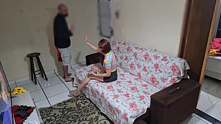 My friend left for work and left me with his wife and I took my dick out her side!