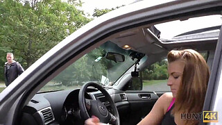 HUNT4K. Cuckold allows blonde girl touch stranger’s dick for cash