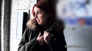 Spanish redhead amateur in public flashing titties