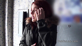 Spanish redhead amateur in public flashing titties