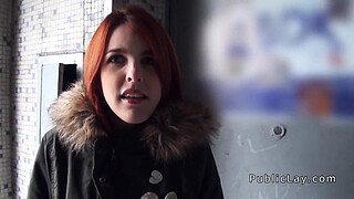 Spanish redhead amateur in public flashing titties