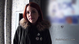 Spanish redhead amateur in public flashing titties