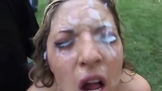 Gangbang Facial in Public Field