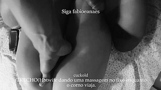 TEASER Dirty hotwife massaging the big dick while the cuckold had to take a trip. She filmed everything for him.