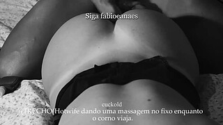 TEASER Dirty hotwife massaging the big dick while the cuckold had to take a trip. She filmed everything for him.