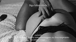 TEASER Dirty hotwife massaging the big dick while the cuckold had to take a trip. She filmed everything for him.