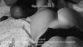 TEASER Dirty hotwife massaging the big dick while the cuckold had to take a trip. She filmed everything for him.