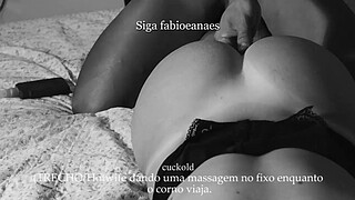 TEASER Dirty hotwife massaging the big dick while the cuckold had to take a trip. She filmed everything for him.