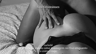 TEASER Dirty hotwife massaging the big dick while the cuckold had to take a trip. She filmed everything for him.