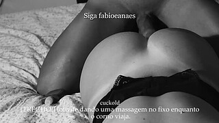 TEASER Dirty hotwife massaging the big dick while the cuckold had to take a trip. She filmed everything for him.