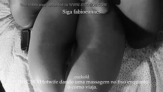 TEASER Dirty hotwife massaging the big dick while the cuckold had to take a trip. She filmed everything for him.