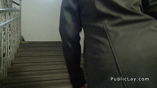 Redhead flashing titties for cash in public