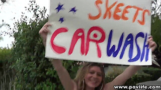 POVLife Brunette carwash hottie Alice White POV sex