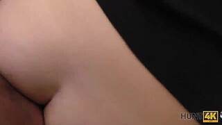 HUNT4K. Cuckold allows blonde girl touch strangers dick for cash