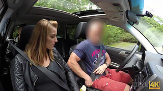 HUNT4K. Cuckold allows blonde girl touch strangers dick for cash