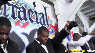 Ebony Ana Foxxx Enjoys Interracial Gangbang