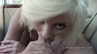 Blonde teen hitchhiker gets facial