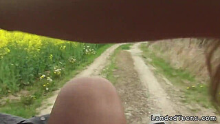 Stranded teen fucked on the hood outdoor pov