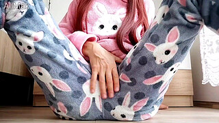 asian skinny teen masturbate in pajamas | shaved pussy cumming