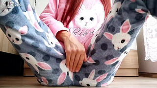 asian skinny teen masturbate in pajamas | shaved pussy cumming