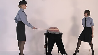 Corporal femdoms caning oldman sub together