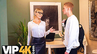 TUTOR4K. Tutors sex toys are found and she spreads legs for the stud