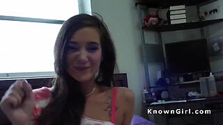 Amateur brunette teen fucks pov in bed
