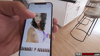 Slutty MILF stepmom sucked a stepsons big cock to shut up