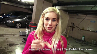 Female boss wanking cock in public garage