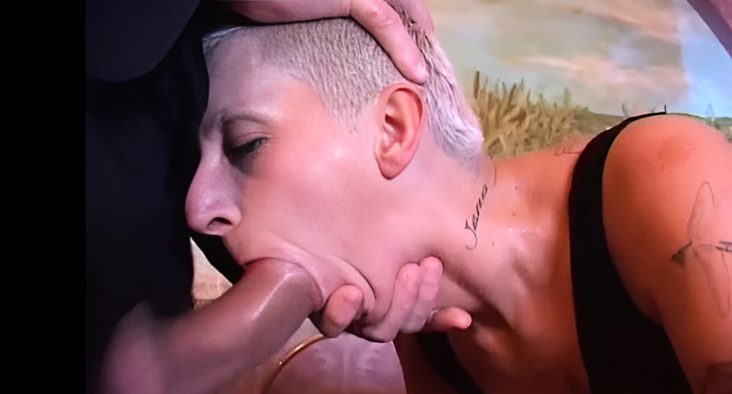 Tattooed blonde shaved pussy fucks with huge cock Italian tatoo male