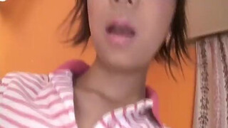 Miriya Hazuki sexy Asian candy striper fingers hairy pussy while on the couch in hot solo show inclu