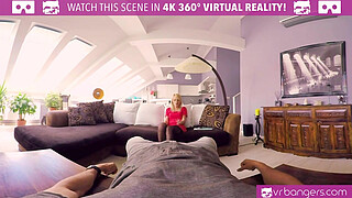 VRBangers.com KATY ROSE LADY IN RED – BLONDE GIRL IN STOCKINGS VR FUCKS