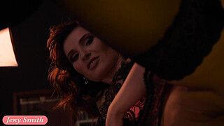 Jeny Smith red corset and stockings photo shoot