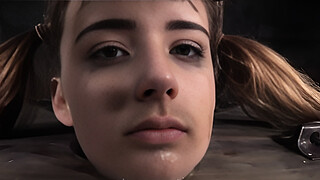 Femdom rubs pussyjuice on suspended teen