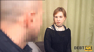 DEBT4k. Man comes to Russian debtor and soon drills shaved pussy