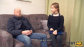 DEBT4k. Man comes to Russian debtor and soon drills shaved pussy