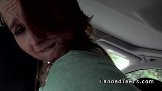 Teen hitchhiker sucks big cock in car