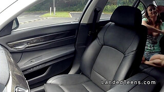 Teen hitchhiker sucks big cock in car